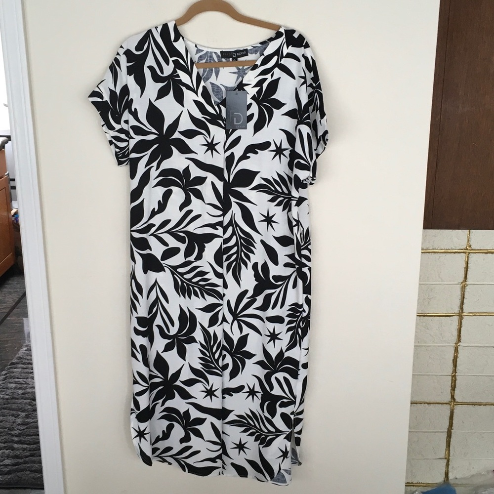SD Collection Black and White Botanical Midi Dress